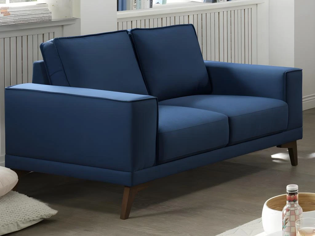 Canapé 2 Places En Tissu Bleu Nuit Avec Pieds En Bois MOSSEA 4 Canapé 2 Places En Tissu Bleu Nuit Avec Pieds En Bois MOSSEA – Image 4