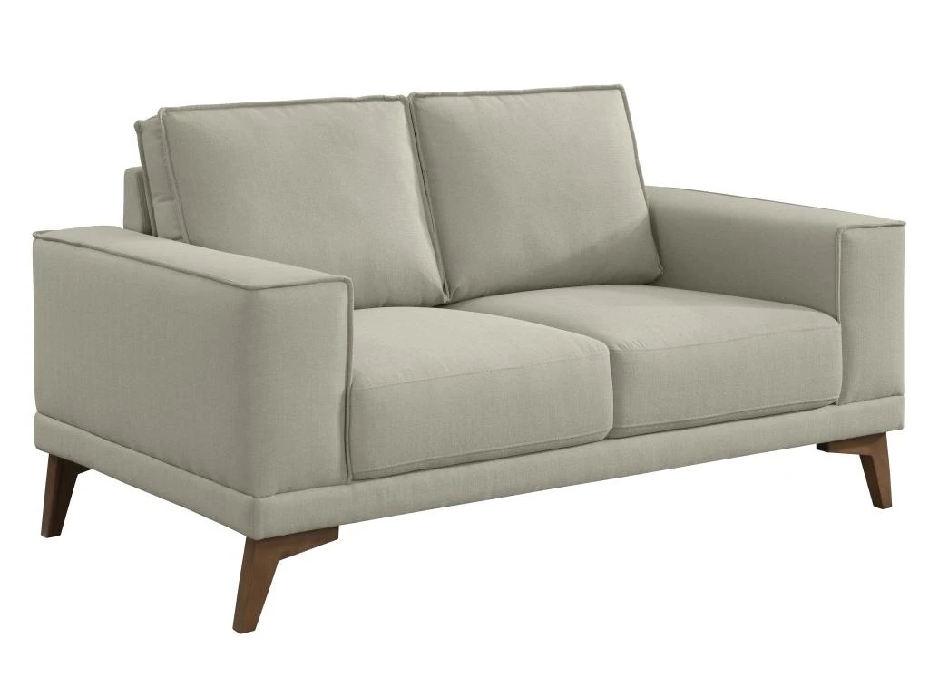 Canapé 2 Places En Tissu Gris Avec Pieds En Bois MOSSEA 2 Canapé 2 Places En Tissu Gris Avec Pieds En Bois MOSSEA – Image 2