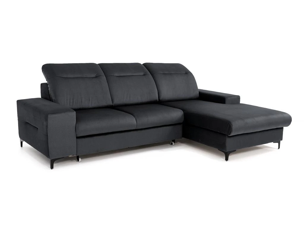 Canapé D'angle Droit Convertible En Velours Gris Anthracite SANTANA 2 Canapé D'angle Droit Convertible En Velours Gris Anthracite SANTANA – Image 2