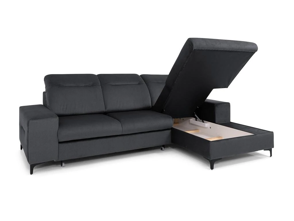 Canapé D'angle Droit Convertible En Velours Gris Anthracite SANTANA 5 Canapé D'angle Droit Convertible En Velours Gris Anthracite SANTANA – Image 5