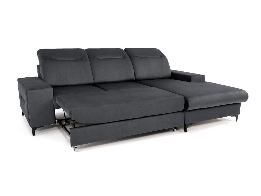 Canapé D'angle Droit Convertible En Velours Gris Anthracite SANTANA 4 Canapé D'angle Droit Convertible En Velours Gris Anthracite SANTANA – Image 4