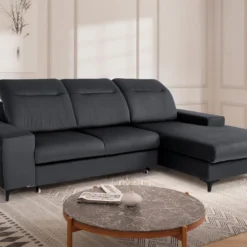 Canapé D'angle Droit Convertible En Velours Gris Anthracite SANTANA 19 Canapé D'angle Droit Convertible En Velours Gris Anthracite SANTANA -Promos Chesteris Boutique canape 13081363