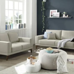 Canapé 2 Places En Tissu Gris Avec Pieds En Bois MOSSEA