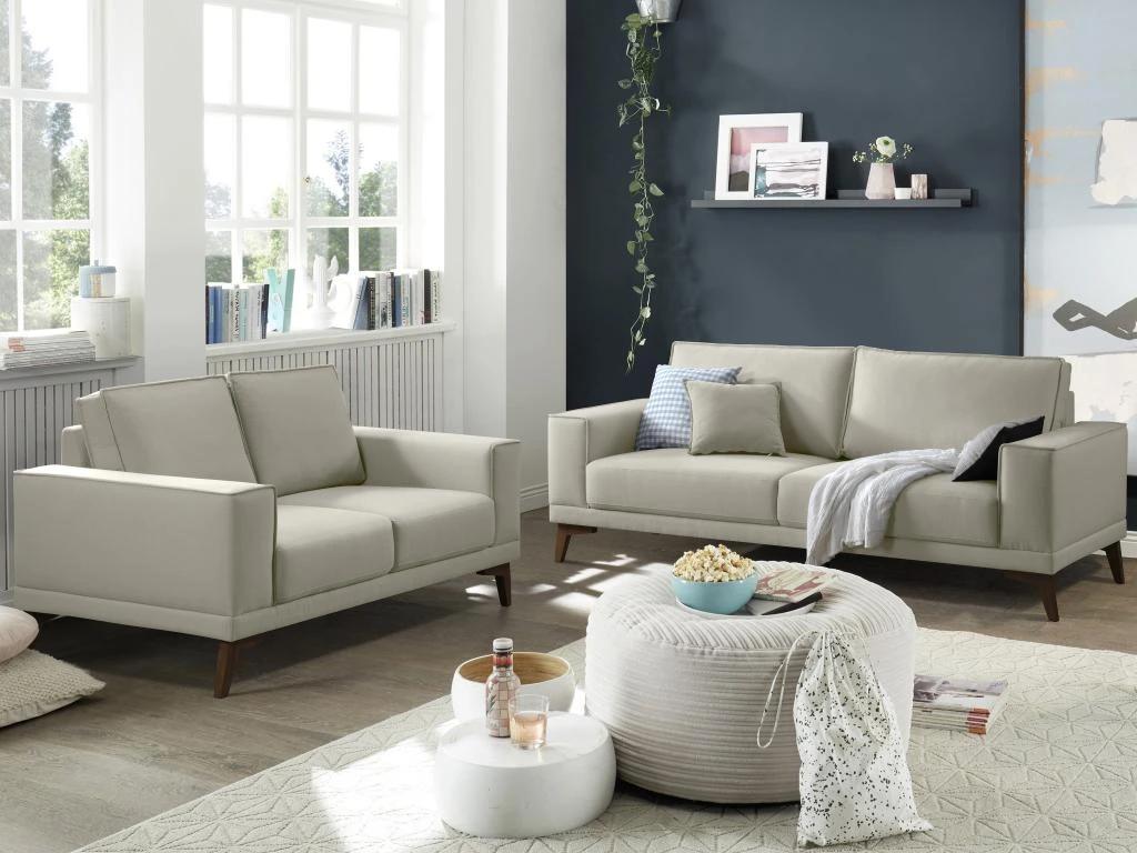 Canapé 2 Places En Tissu Gris Avec Pieds En Bois MOSSEA 1 Canapé 2 Places En Tissu Gris Avec Pieds En Bois MOSSEA