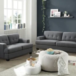 Canapé 3 Places En Tissu Gris Anthracite ROLLY