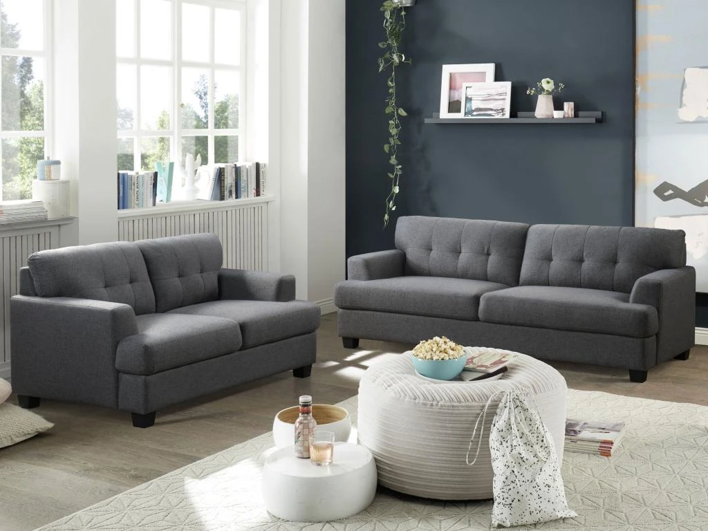 Canapé 2 Places En Tissu Gris Anthracite ROLLY 1 Canapé 2 Places En Tissu Gris Anthracite ROLLY