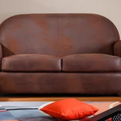 Canapé 2/3 Places Microfibre Aspect Cuir Vieilli Club VICTORY II