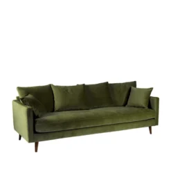 Villabon - Canapé Convertible 3 Places En Velours Pieds Bois Foncé - Couleur - Vert Olive -Promos Chesteris Boutique canape 13282167