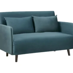 Belushi - Canapé Convertible 2 Places En Velours (L120cm) - Couleur - Bleu Canard