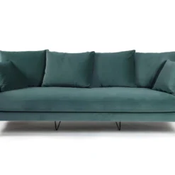 Villabon - Canapé 4 Places En Velours Pieds épingles Noirs - Couleur - Vert Eucalyptus
