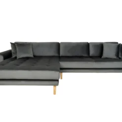 Lido - Canapé D'angle Gauche En Velours L290cm - Couleur - Gris