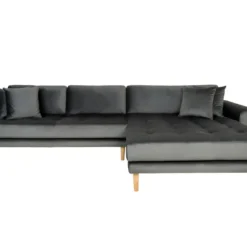 Lido - Canapé D'angle Droit En Velours L290cm - Couleur - Gris