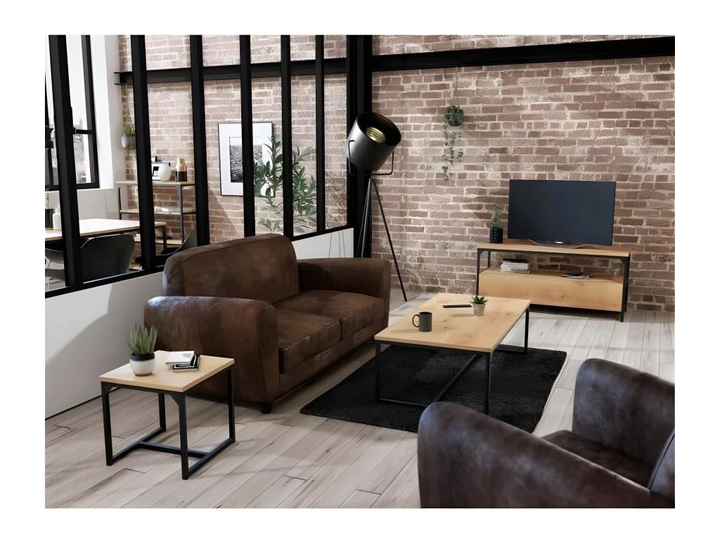 FINLANDEK Canapé Club Droit Fixe 3 Places - Tissu Marron Effet Vieilli - Vintage - L 176 X P 90 Cm - IKÄINEN 4 FINLANDEK Canapé Club Droit Fixe 3 Places - Tissu Marron Effet Vieilli - Vintage - L 176 X P 90 Cm - IKÄINEN – Image 4