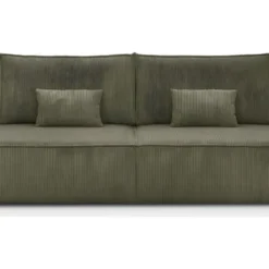 Canapé Convertible 3 Places Avec Coffre De Rangement En Velours Côtelé Vert Kaki - Milla
