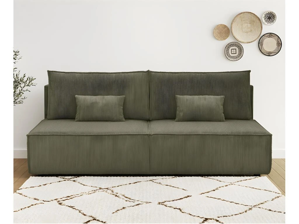 Canapé Convertible 3 Places Avec Coffre De Rangement En Velours Côtelé Vert Kaki - Milla 2 Canapé Convertible 3 Places Avec Coffre De Rangement En Velours Côtelé Vert Kaki - Milla – Image 2