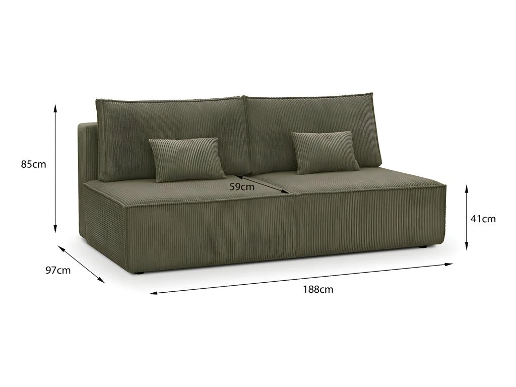 Canapé Convertible 3 Places Avec Coffre De Rangement En Velours Côtelé Vert Kaki - Milla 5 Canapé Convertible 3 Places Avec Coffre De Rangement En Velours Côtelé Vert Kaki - Milla – Image 5