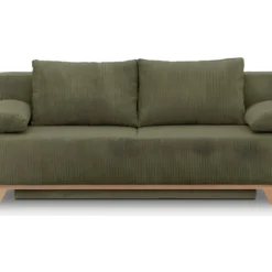 Canapé Convertible 3 Places Avec Coffre De Rangement En Velours Côtelé Vert Kaki - Laria