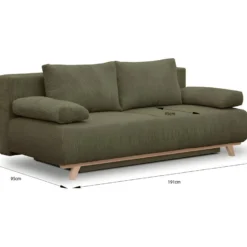 Canapé Convertible 3 Places Avec Coffre De Rangement En Velours Côtelé Vert Kaki - Laria -Promos Chesteris Boutique canape 13476303