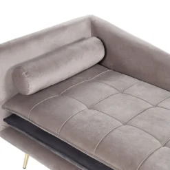 Chaise Longue Côté Gauche En Velours Beige Et Gris GONESSE -Promos Chesteris Boutique canape 13516423