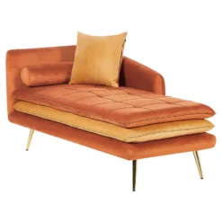 Chaise Longue Côté Gauche En Velours Orange Et Pieds Dorés GONESSE -Promos Chesteris Boutique canape 13529533