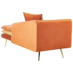 Chaise Longue Côté Gauche En Velours Orange Et Pieds Dorés GONESSE -Promos Chesteris Boutique canape 13529535