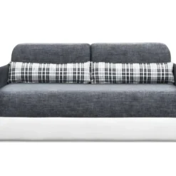 Canapé 2 Places Convertible Déplimousse En Tissu Et Simili VILO - Blanc Et Gris