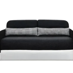 Canapé 2 Places Convertible Déplimousse En Tissu Et Simili VILO - Blanc Et Gris -Promos Chesteris Boutique canape 135504