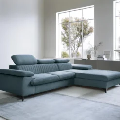Canapé D'angle Droit Convertible En Velours Bleu Ciel SAMARA De Pascal Morabito