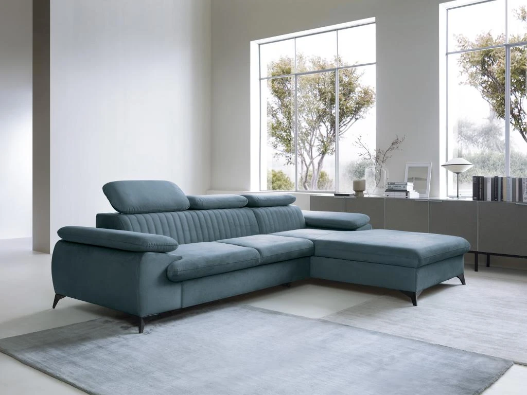 Canapé D'angle Droit Convertible En Velours Bleu Ciel SAMARA De Pascal Morabito 1 Canapé D'angle Droit Convertible En Velours Bleu Ciel SAMARA De Pascal Morabito