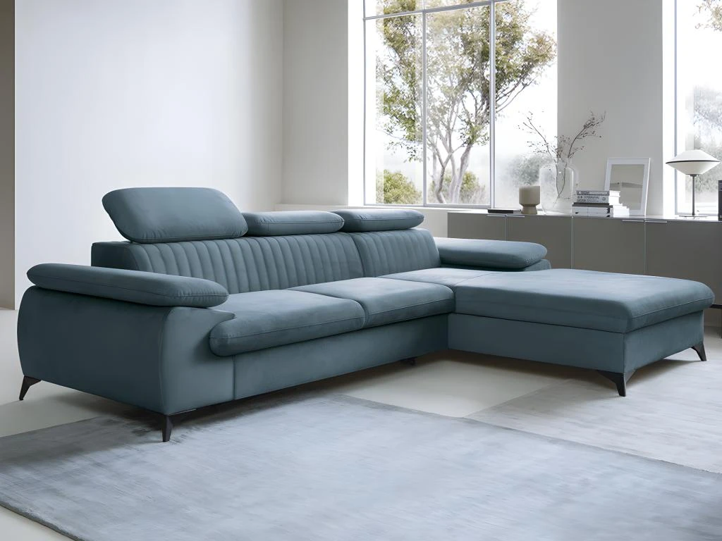 Canapé D'angle Droit Convertible En Velours Bleu Ciel SAMARA De Pascal Morabito 6 Canapé D'angle Droit Convertible En Velours Bleu Ciel SAMARA De Pascal Morabito – Image 6