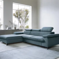 Canapé D'angle Gauche Convertible En Velours Bleu Ciel SAMARA De Pascal Morabito