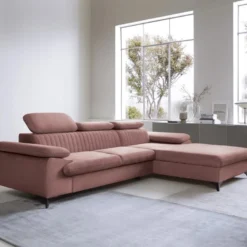 Canapé D'angle Droit Convertible En Velours Rose SAMARA De Pascal Morabito