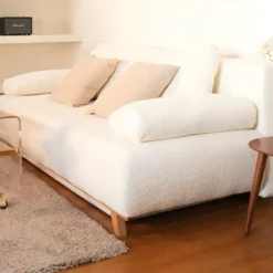 Canapé Convertible 3 Places Avec Coffre De Rangement En Tissu Bouclette écru - Laria -Promos Chesteris Boutique canape 13610897