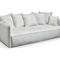 Canapé Convertible 3 Places Avec Coffre Dany Tissu Boucle Blanc Cassé