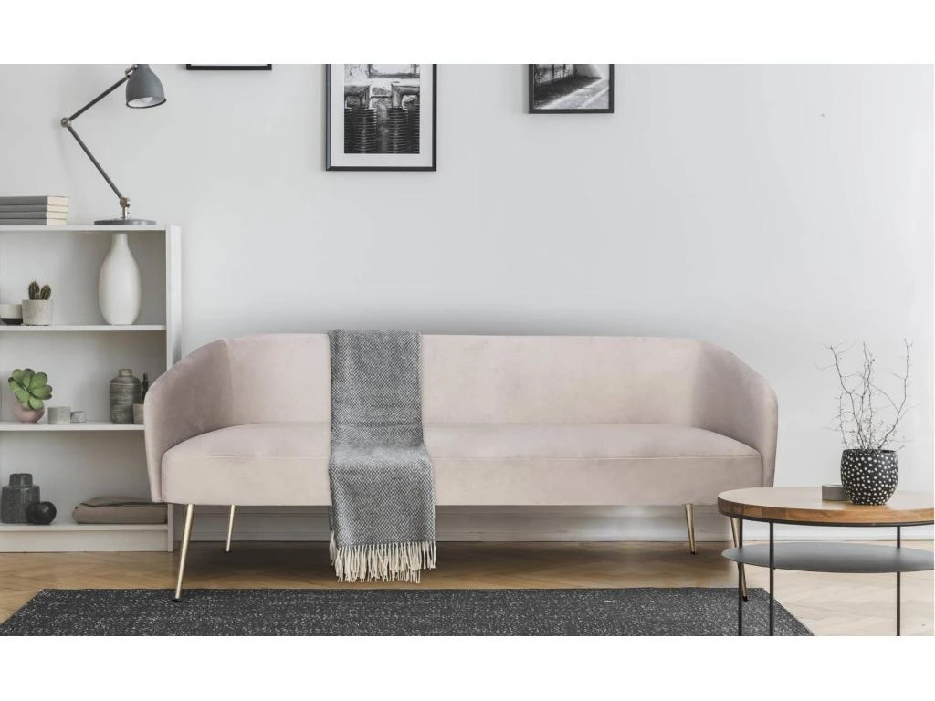 Canapé 3 Places Goldman Velours Taupe Pieds Or 1 Canapé 3 Places Goldman Velours Taupe Pieds Or