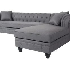 Canapé D'angle Capitonné Style Chesterfield Roosevelt Tissu Gris Foncé -Promos Chesteris Boutique canape 13689007