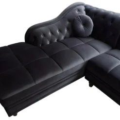 Canapé D'angle Brittish Velours Noir Style Chesterfield -Promos Chesteris Boutique canape 13689107