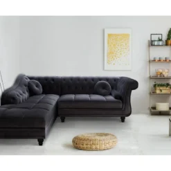 Canapé D'angle Brittish Velours Noir Style Chesterfield -Promos Chesteris Boutique canape 13689111
