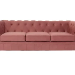 Grand Canapé 3 Places Chesterfield Velours Rose