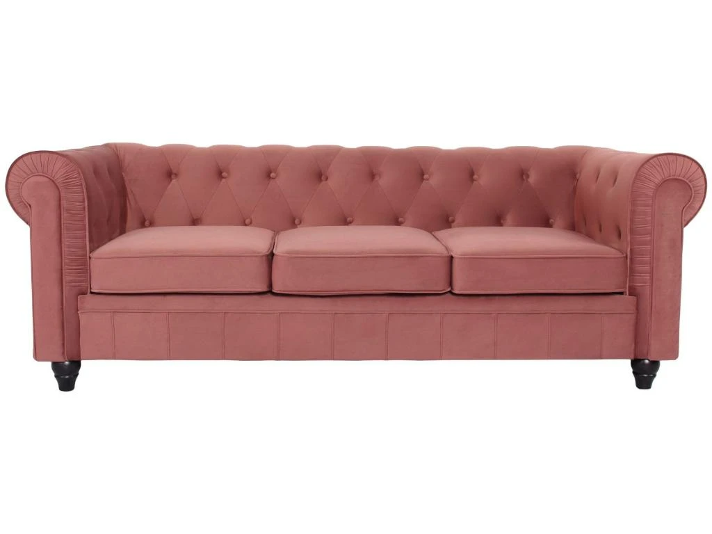 Grand Canapé 3 Places Chesterfield Velours Rose 1 Grand Canapé 3 Places Chesterfield Velours Rose