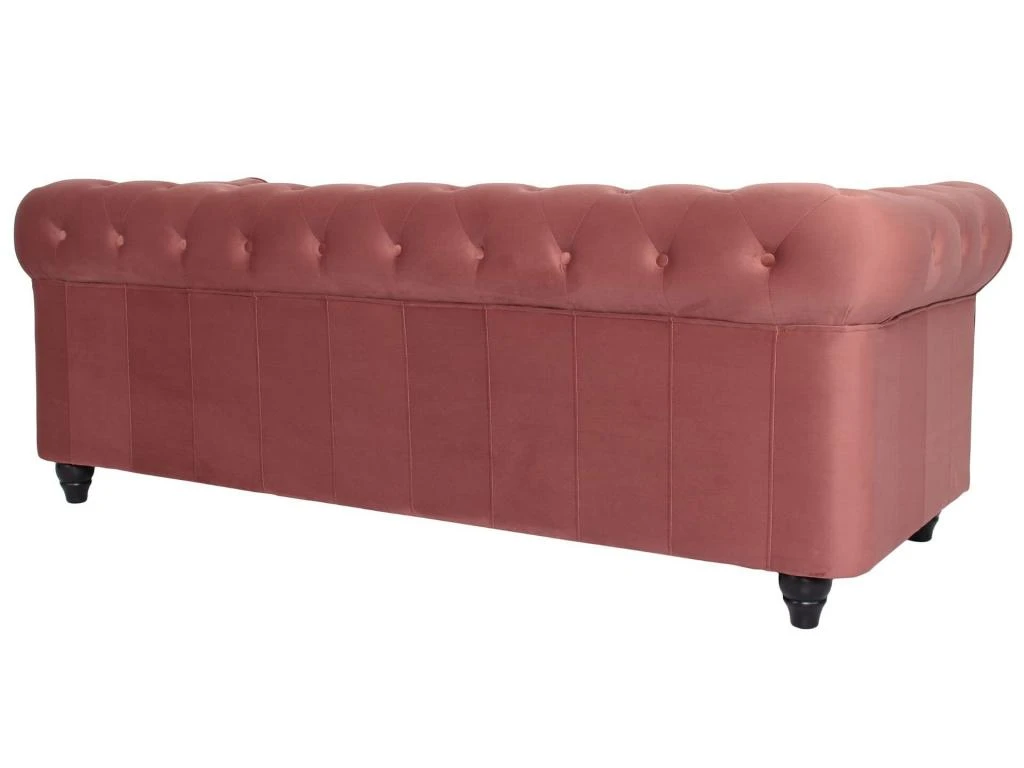 Grand Canapé 3 Places Chesterfield Velours Rose 4 Grand Canapé 3 Places Chesterfield Velours Rose – Image 4