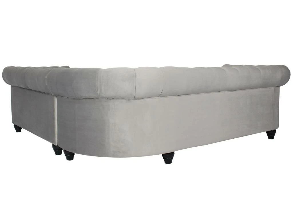 Canapé D'angle Capitonné Style Chesterfield Gustave Velours Argent 3 Canapé D'angle Capitonné Style Chesterfield Gustave Velours Argent – Image 3