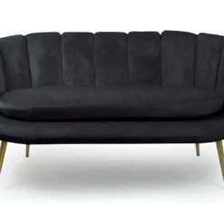 Canapé 2 Places Arrondi Brenda Velours Noir Pieds Or