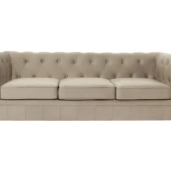 Grand Canapé 3 Places Chesterfield Velours Taupe