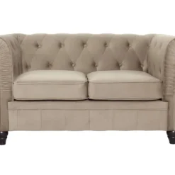 Grand Canapé 2 Places Chesterfield Velours Taupe