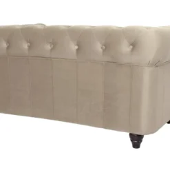 Grand Canapé 2 Places Chesterfield Velours Taupe -Promos Chesteris Boutique canape 13690025