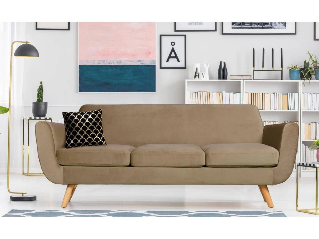 Canapé Scandinave 3 Places Danube Velours Taupe 3 Canapé Scandinave 3 Places Danube Velours Taupe – Image 3