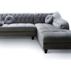 Canapé D'angle Brittish Velours Argent Style Chesterfield
