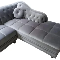 Canapé D'angle Brittish Velours Argent Style Chesterfield -Promos Chesteris Boutique canape 13690191