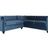 Canapé D'angle Capitonné Style Chesterfield Gustave Velours Bleu